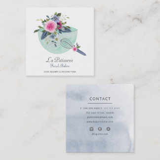 Tarjeta De Visita Cuadrada Elegante Mint Floral Boda Cake Makers Panadería