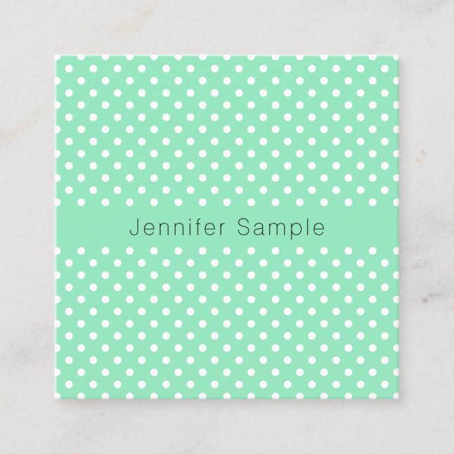 Tarjeta De Visita Cuadrada Elegante Mint Green Dots Plantilla de puntos blanc (Anverso)