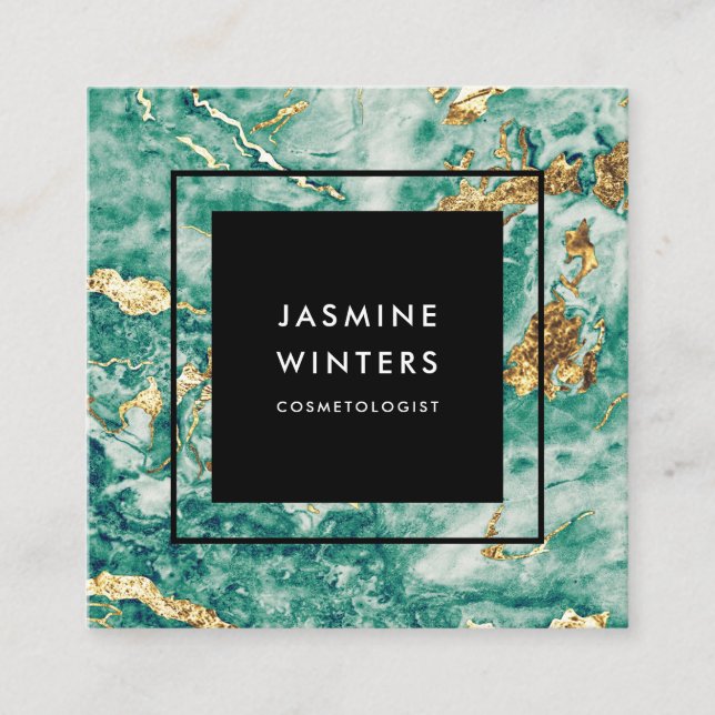 Tarjeta De Visita Cuadrada Elegante moda dorado Relieve metalizado de mármol  (Anverso)