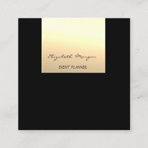 Tarjeta De Visita Cuadrada Elegante Moda Glamorosa Moderna, Faux Gold, Negro
