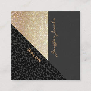 Tarjeta De Visita Cuadrada Elegante moda lujoso purpurinoso leopardo contempo