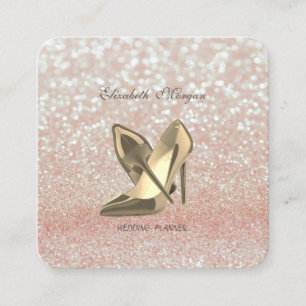 Tarjeta De Visita Cuadrada Elegante Moda Moderno Purpurinoso Bokeh-High Heels