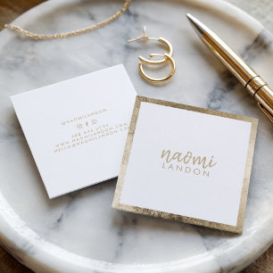 Tarjeta De Visita Cuadrada Elegante moda oro cuadrado moderno blanco minimali