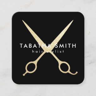 Tarjeta De Visita Cuadrada Elegante moda oro Relieve metalizado tijeras de pe