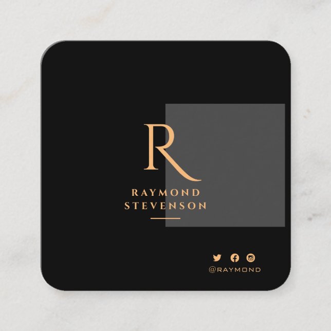 Tarjeta De Visita Cuadrada Elegante Moda Profesional Gold Monogramado (Anverso)