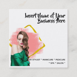 Tarjeta De Visita Cuadrada Elegante modelo de pelo largo falso dorado color d