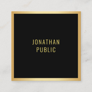 Tarjeta De Visita Cuadrada Elegante Modelo Minimalista Negro Y Oro Moderno