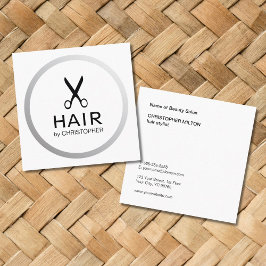 Tarjeta De Visita Cuadrada Elegante moderno Faux Silver Black Hair Stylist