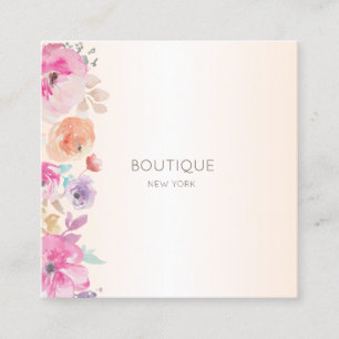 Tarjeta De Visita Cuadrada Elegante Moderno, Flores Acuarela