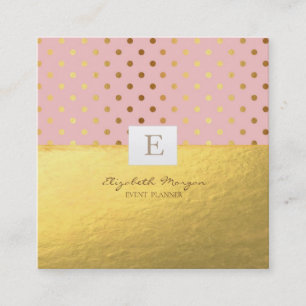 Tarjeta De Visita Cuadrada Elegante Moderno Monograma Dorado, Puntos