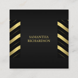 Tarjeta De Visita Cuadrada Elegante Moderno, Negro Y Geométrico De Bandas De 