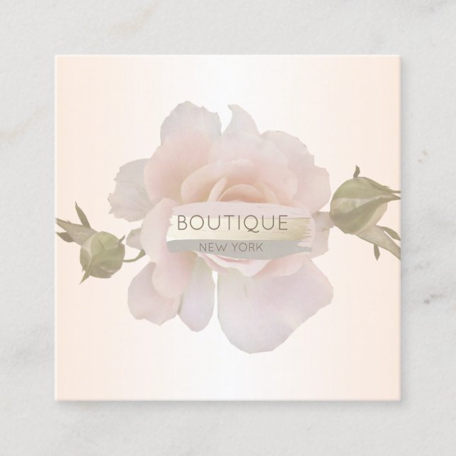 Tarjeta De Visita Cuadrada Elegante, moderno, Rosa, flor, pincel (Anverso)
