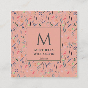 Tarjeta De Visita Cuadrada Elegante MONOGRAM Coral Floral rosa