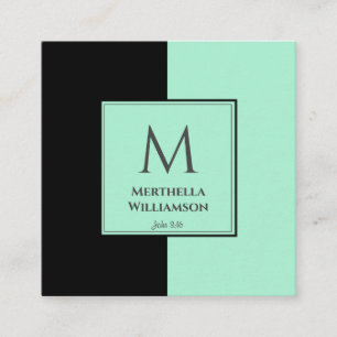 Tarjeta De Visita Cuadrada Elegante MONOGRAM Neo Mint Black