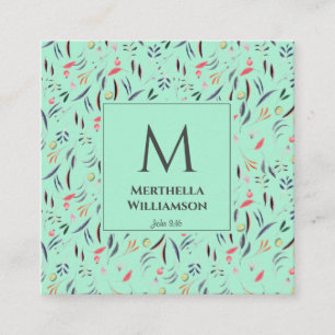Tarjeta De Visita Cuadrada Elegante MONOGRAM Neo Mint Floral