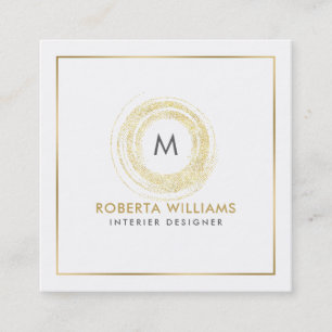 Tarjeta De Visita Cuadrada Elegante Monograma Circular Minimalista de Oro
