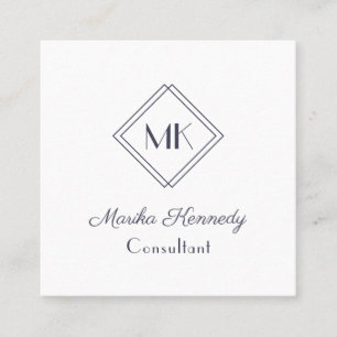 Tarjeta De Visita Cuadrada Elegante Monograma de diamante con guión gris piza