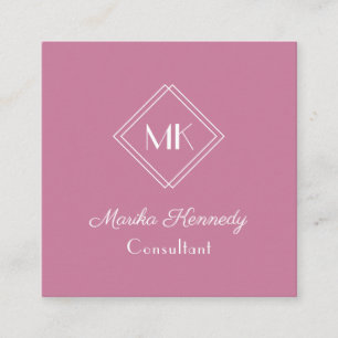 Tarjeta De Visita Cuadrada Elegante Monograma de Diamantes Rosa de Rubor