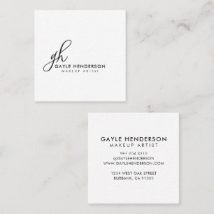 Tarjeta De Visita Cuadrada Elegante Monograma de Letra Script Negra Cuadrado