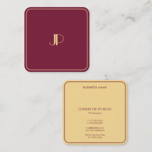 Tarjeta De Visita Cuadrada Elegante Monograma Dorado Plantilla de Lujo Burdeo