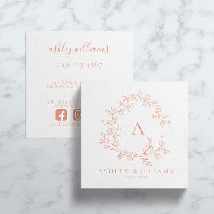 Tarjeta De Visita Cuadrada Elegante Monograma Escudo Floral Profesional