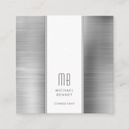 Tarjeta De Visita Cuadrada Elegante Monograma Gris Plata Consultor