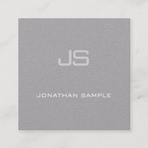 Tarjeta De Visita Cuadrada Elegante Monograma Gris Premium Liso Sofisticado