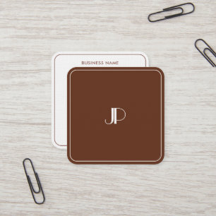 Tarjeta De Visita Cuadrada Elegante Monograma Lujo Premium Linen Terracotta
