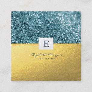 Tarjeta De Visita Cuadrada Elegante Monograma Moderno Brillo Dorado Bokeh