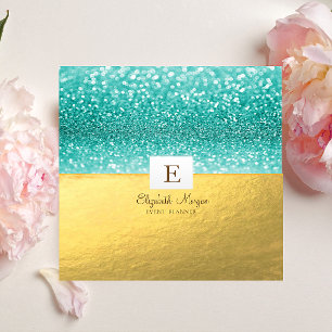 Tarjeta De Visita Cuadrada Elegante Monograma Moderno con Brillo Dorado Bokeh