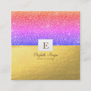 Tarjeta De Visita Cuadrada Elegante Monograma Moderno de Oro Glitter Cuadrado