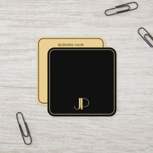 Tarjeta De Visita Cuadrada Elegante Monograma Plantilla De Lujo Negro Y Oro