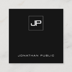 Tarjeta De Visita Cuadrada Elegante Monograma Plantilla Inicial En Blanco Y N