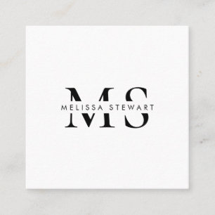 Tarjeta De Visita Cuadrada Elegante monograma profesional blanco negro modern