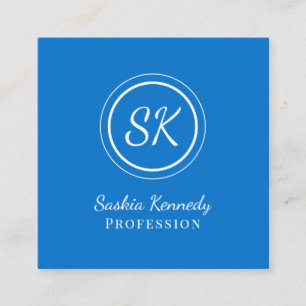 Tarjeta De Visita Cuadrada Elegante Monograma Profesional de Guión Azul Medio