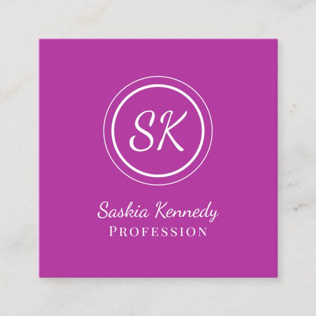 Tarjeta De Visita Cuadrada Elegante Monograma Profesional de Guión Oscuro (Anverso)