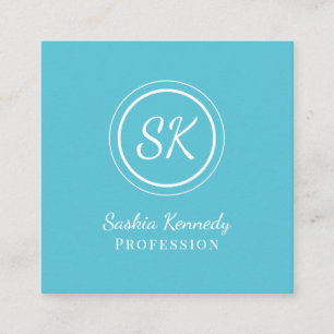 Tarjeta De Visita Cuadrada Elegante Monograma Profesional de Ocean Blue Scrip