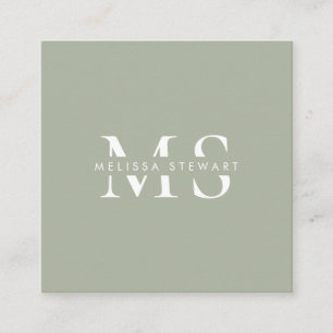 Tarjeta De Visita Cuadrada Elegante monograma profesional de sabio verde mode