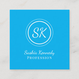 Tarjeta De Visita Cuadrada Elegante Monograma profesional de Sky Blue Script