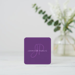 Tarjeta De Visita Cuadrada Elegante Monograma Púrpura Profesional de Moda