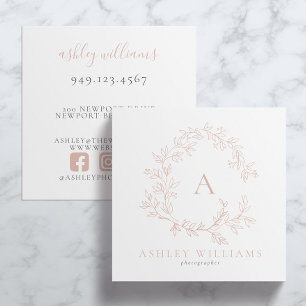 Tarjeta De Visita Cuadrada Elegante Monograma Rosa Escudo Floral Profesional