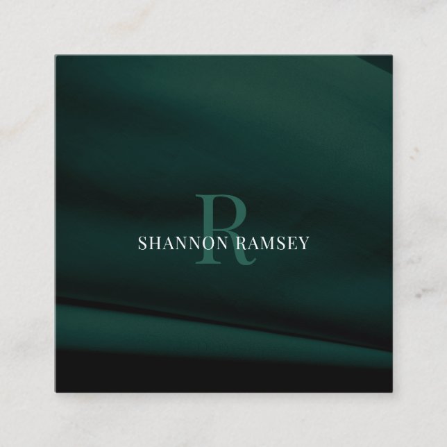 Tarjeta De Visita Cuadrada Elegante Monograma Verde Esmeralda (Anverso)