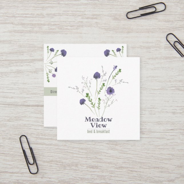 Tarjeta De Visita Cuadrada Elegante Morado Acuarela Floral (Anverso/Reverso In Situ)