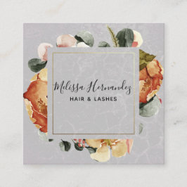 Tarjeta De Visita Cuadrada Elegante Naranja con flor de busto sobre estilista