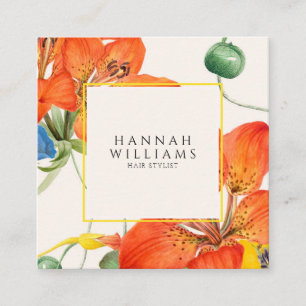 Tarjeta De Visita Cuadrada Elegante Naranja Moda moderna acuarela Floral