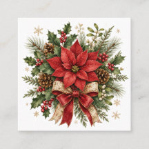 Elegante Navidad Vintage Flor de Pascua Acebo Pino