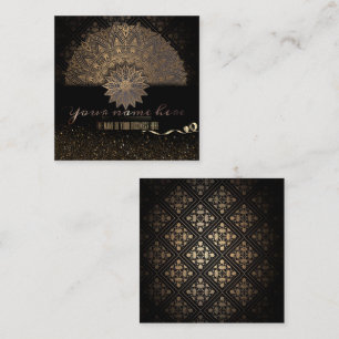 Tarjeta De Visita Cuadrada elegante negro con decoración