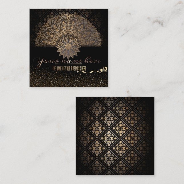 Tarjeta De Visita Cuadrada elegante negro con decoración (Anverso / Reverso)