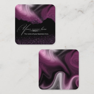 Tarjeta De Visita Cuadrada elegante negro con purpurina personalizada