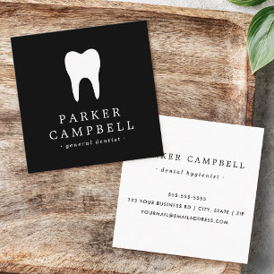 Tarjeta De Visita Cuadrada Elegante negro y blanco diente dentista dental